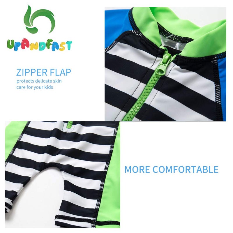 upandfast Kids One Piece Zip Sunsuit with Sun Hat UPF 50+ Sun Protection Baby Beach Swimsuit (Stripe2, 3-6 Months) - Image 5